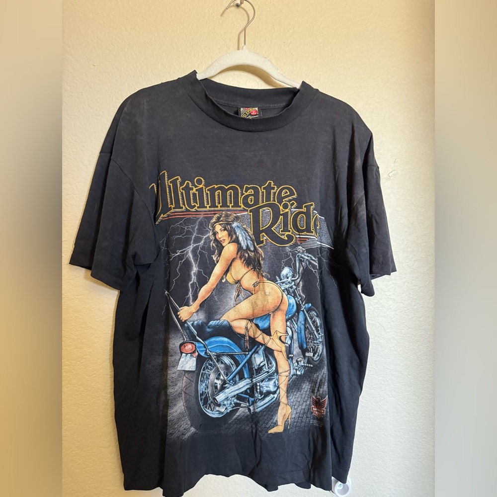Vintage 1993 Sturgis 3D Emblem Graphic Tshirt Sz XL Single Stitch‎ Black Women
